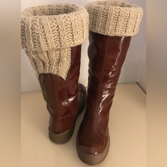 Aquatalia women brown leather knit tall knee high boots US 9 - Picture 5 of 12